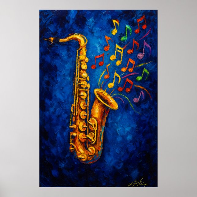 Affiche Colorful Saxophone Music Notes (Devant)