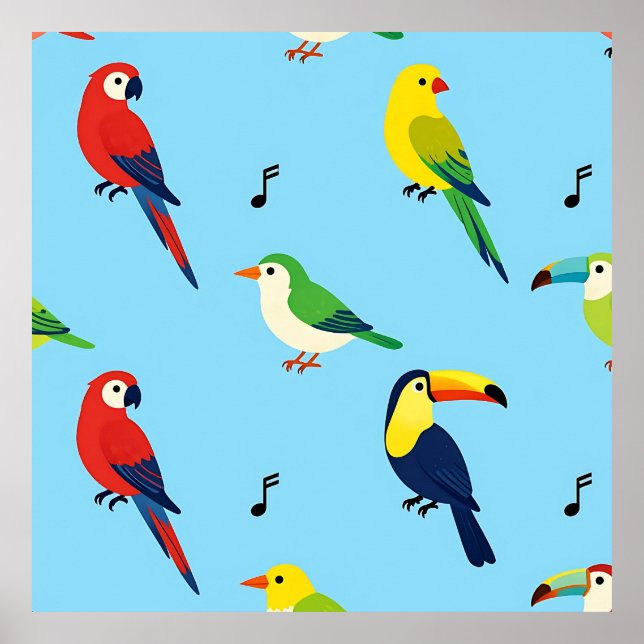 Affiche Colorful Tropical Birds Pattern (Devant)
