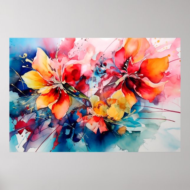 Affiche Colorful Watercolor Flowers Vibrant Art (Devant)