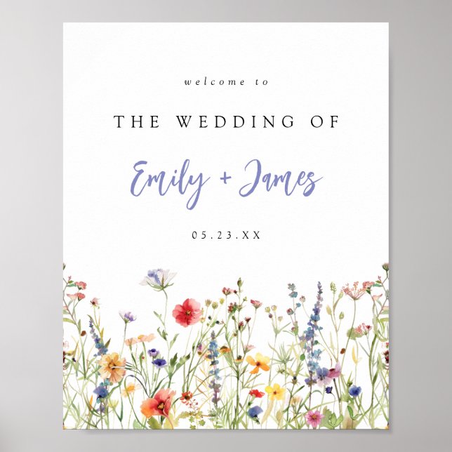 Affiche Colorful Wildflower Wedding Welcome (Devant)