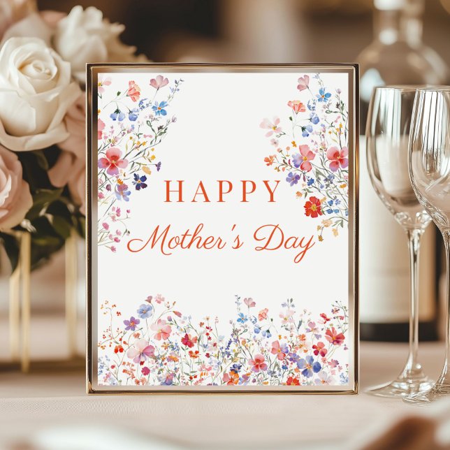Affiche Colorful Wildflowers Happy Mother's Day table sign (Elegant Colorful Wildflowers hAPPY Mother's Day Poster decoration table)