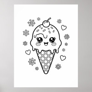 Affiche Coloriage cône de glace mignon kawaii