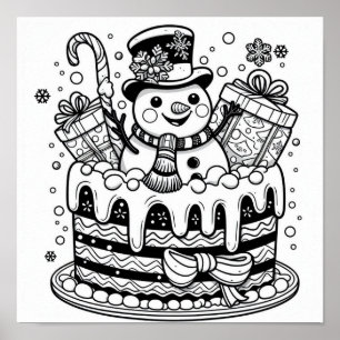 Affiche Coloriage de gâteau de vacances de bonhomme de nei