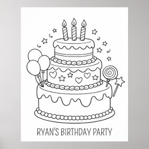 Affiche Coloriage Fête d'anniversaire Gâteau