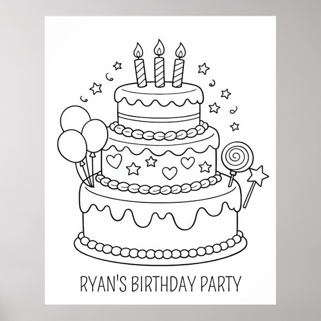 Affiche Coloriage Fête d'anniversaire Gâteau (Devant)