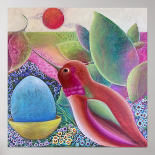 Affiche Colorié Art Fantaisiste de Colibri