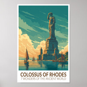 Affiche Colosse de Rhodes Sept Merveilles du Monde Art