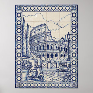 Affiche Colossée de Rome Bleu Art Azulejo Portugais
