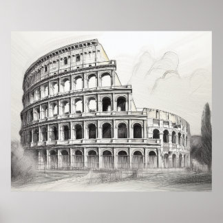 Affiche Colosseum ancient roman amphitheater in pencil ske