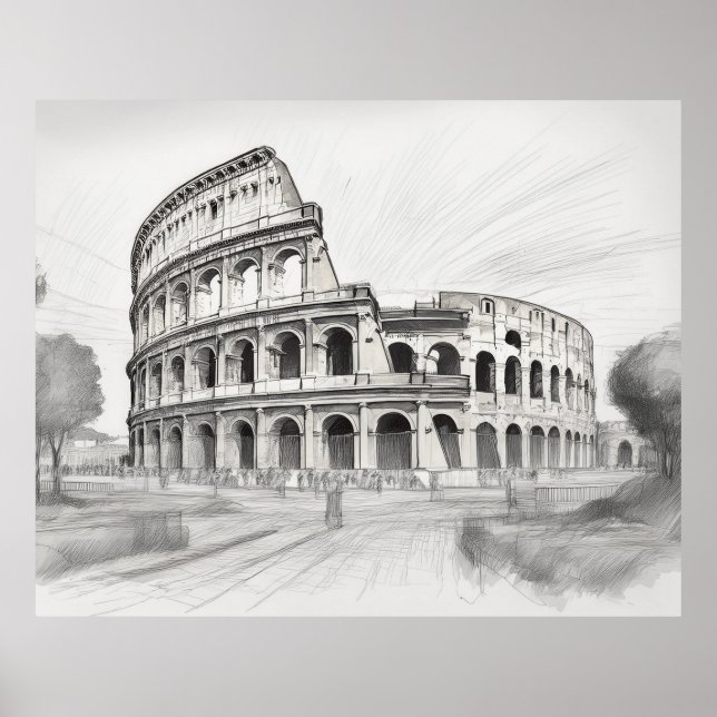 Affiche Colosseum historical architecture art drawing in r (Devant)
