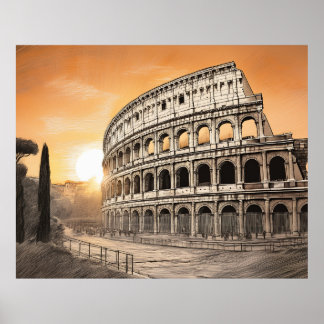Affiche Colosseum in rome with warm sunset light