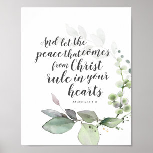 Affiche Colossians 3:15 Verse Art with Botanical Wreath