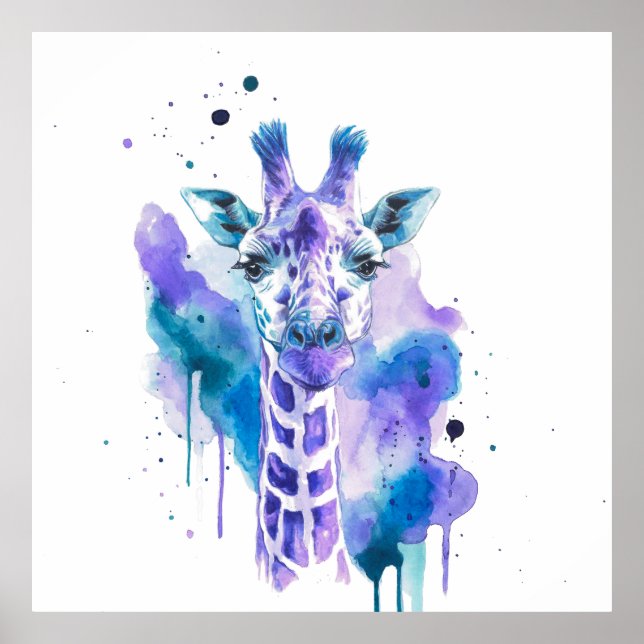 Affiche Colourful Giraffe Watercolour  (Devant)