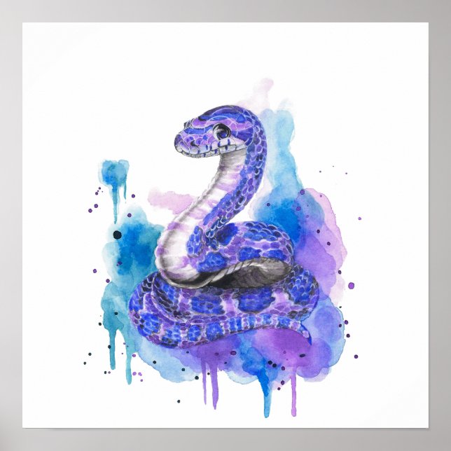 Affiche Colourful Snake Watercolor Artwork (Devant)