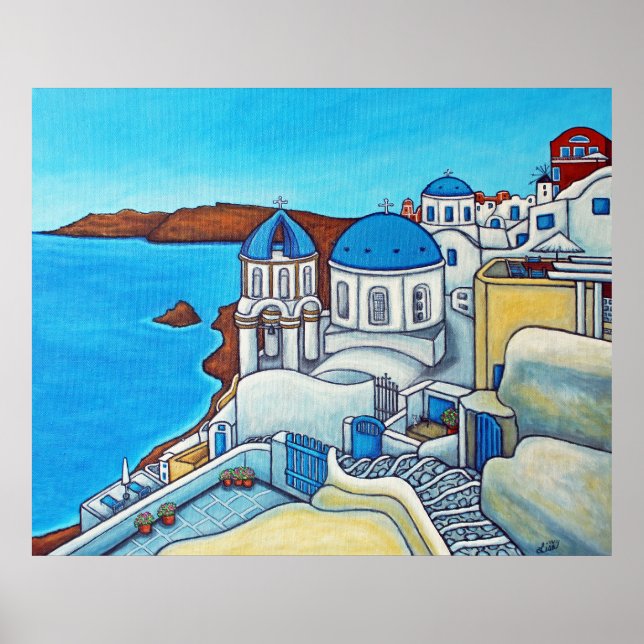Affiche Colours of Santorini Print by Lisa Lorenz (Devant)