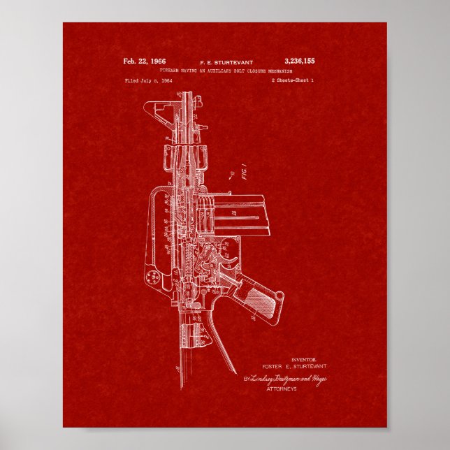 Affiche Colt AR-15 Brevet de fusil semi-automatique - Bour (Devant)