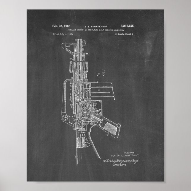 Affiche Colt AR-15 Brevet semi-automatique de fusil - Chal (Devant)