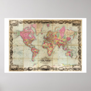 Affiche Colton's Illustrated, embelli Map of the World