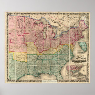 Affiche Colton's Railroadand County Map, United States