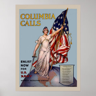 Affiche Columbia appelle l'enrôlement Vintage de l'armée W