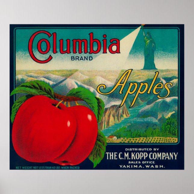 Affiche Columbia Apple Crate LabelYakima, WA (Devant)