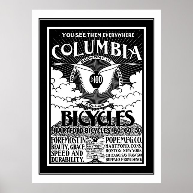 Affiche Columbia Bicycles 1886 Publicité (Devant)