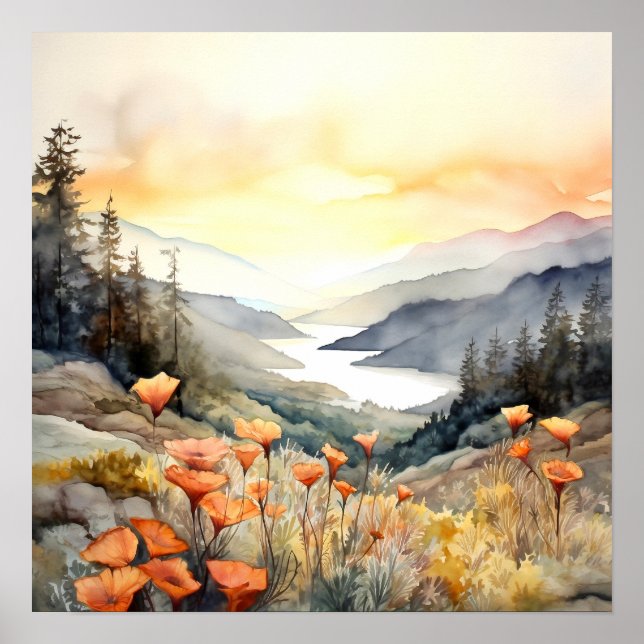 Affiche Columbia Gorge Peinture Art Imprimer (Devant)