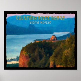 Affiche Columbia River Gorge et Vista House retro print