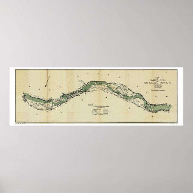 Affiche Columbia River Washington Antique Map (Devant)