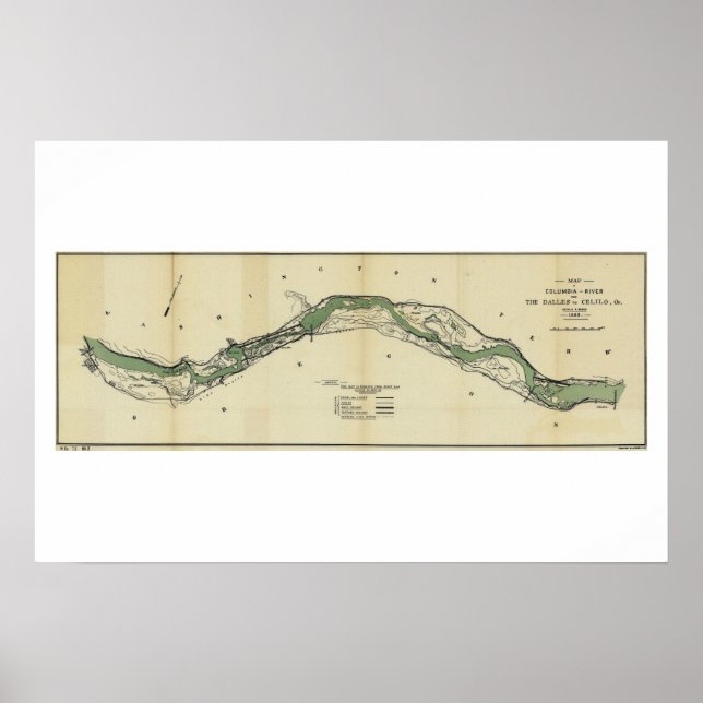 Affiche Columbia River Washington Antique Map (Devant)