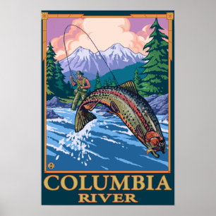 Affiche Columbia River, WashingtonFly Fishing Scene