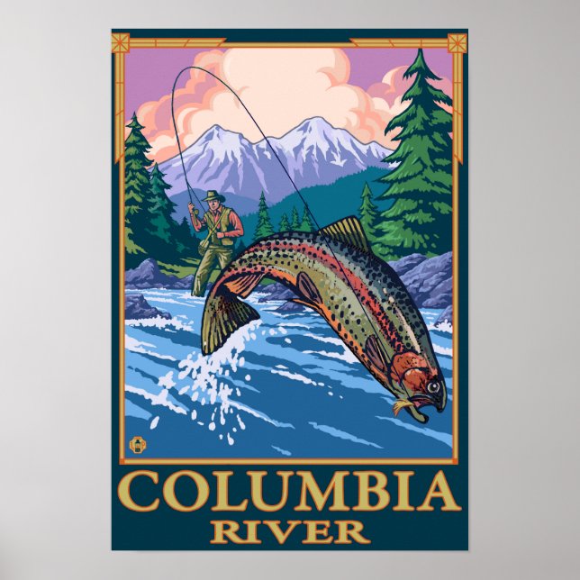 Affiche Columbia River, WashingtonFly Fishing Scene (Devant)