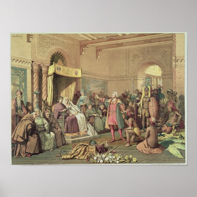 Affiche Columbus à la Cour Royale d'Espagne à Barcelone (Devant)