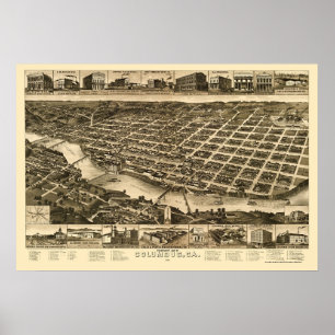 Affiche Columbus, carte panoramique de GA - 1886