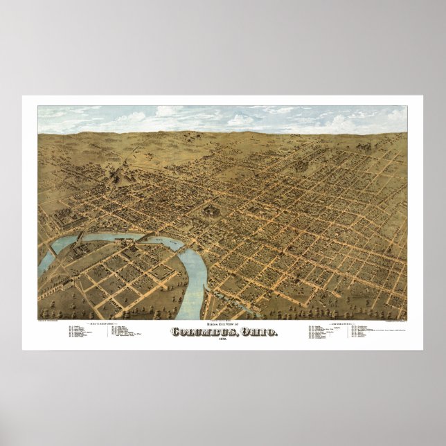 Affiche Columbus, OH Carte panoramique - 1872 (Devant)