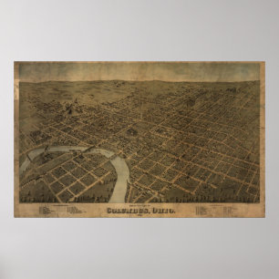 Affiche Columbus Ohio 1872 Antique Carte Panoramique