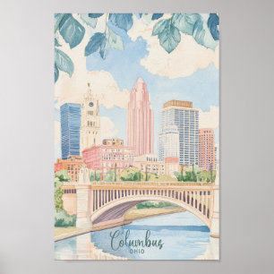 Affiche Columbus Ohio Gouache Peinture Illustration Voyage