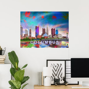 Affiche Columbus Ohio Skyline Art Abstrait Coloré