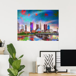 Affiche Columbus Ohio Skyline Art Abstrait Coloré