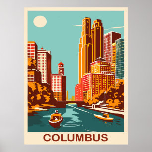 Affiche Columbus, rivière Scioto, Ohio, Voyage