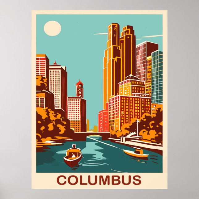 Affiche Columbus, rivière Scioto, Ohio, Voyage  (Devant)