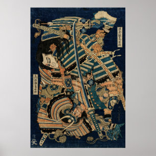 Affiche COMBAT SAMURAI AVEC DES ÉPÈRES KATANA par Hokusai
