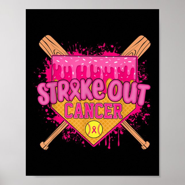 Affiche Combattant contre le cancer du sein Softball Drip  (Devant)