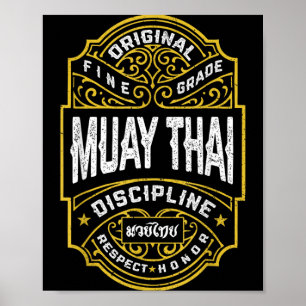 Affiche Combattant de boxe thaïlandaise MMA Label vintage