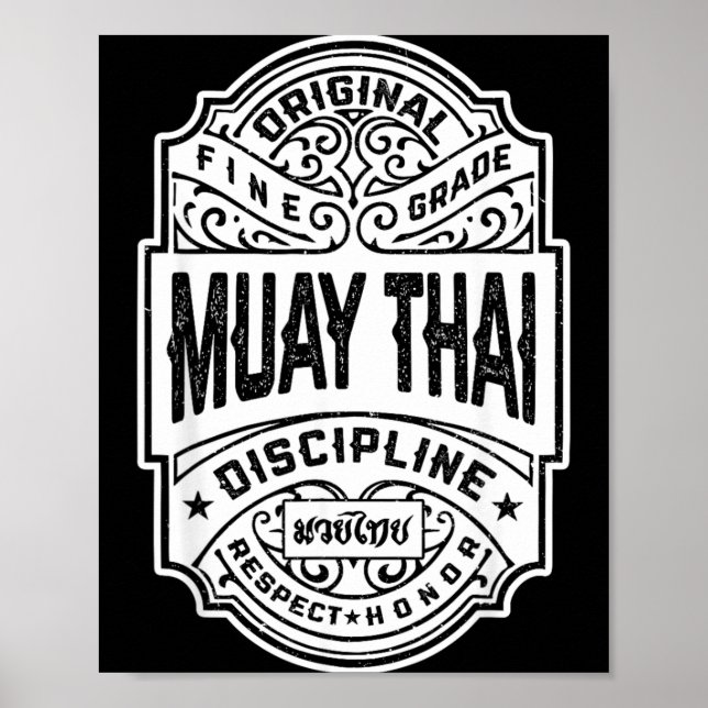 Affiche Combattant de boxe thaïlandaise MMA Vintage Label (Devant)