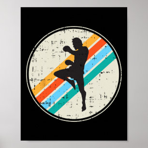 Affiche Combattant de kickboxing Silhouette Rétro Arts mar