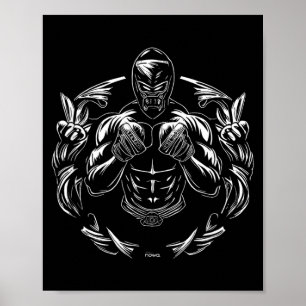 AFFICHE COMBATTANT DE MMA MASQUÉ AVEC COURONNE DE VAINQUEU