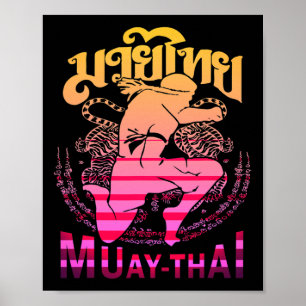 Affiche Combattant de Muay Thai Vintage Thaïlande Boxe Tha
