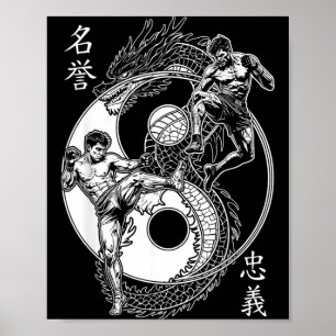 Affiche Combattant MMA Dragon Yin Yang Coup de Genou Mixte