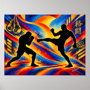 Affiche Combattants de MMA donnant des coups de pied et si